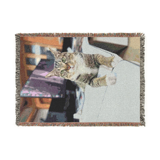 Woven Blanket - Cute Tabby Cat Throw Blanket (Cozy Pet Lover Gift)