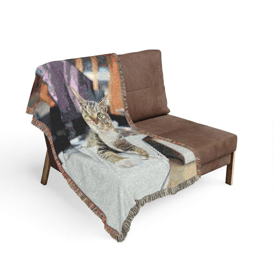 Woven Blanket - Cute Tabby Cat Throw Blanket (Cozy Pet Lover Gift)